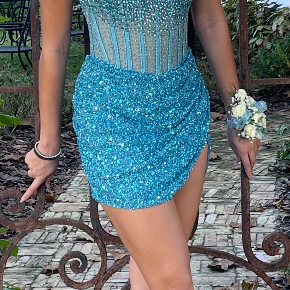 Sparkling Strapless Blue Dress